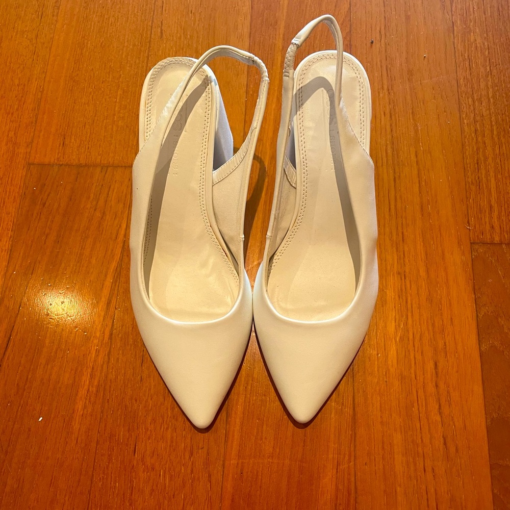 White Slingback Block Heels